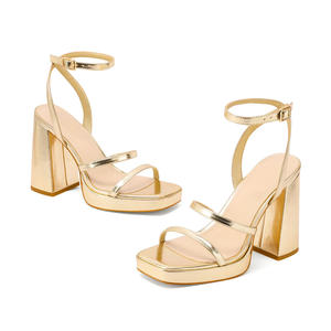 Sandalias de <span class=keywords><strong>Plataforma</strong></span> con Tiras y Tacón Alto <span class=keywords><strong>para</strong></span> Mujer, Sandalias de Tacón Alto con Punta Abierta Cuadrada, Dos Tiras y Correa de Tobillo con Hebilla - Product Image 2