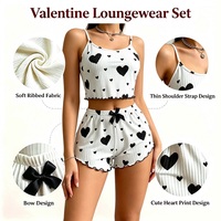 Ensemble de pyjamas d'été grande taille pour femmes, base blanche avec imprimé cœur noir, dos nu, vêtements d'intérieur