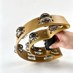 Tambor de mano de doble anillo en forma de media luna al por mayor, con 2 filas de jingles de acero inoxidable, instrumento de percusión rítmica para bandas e iglesias - Product Image 5