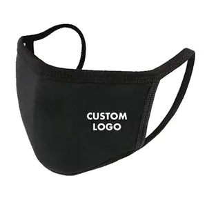 Yeniden kullanılabilir moda özel baskılı Logo kumaş pamuk siyah yıkanabilir toz yüz ağız maskeleme maskesi parti
