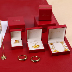 Boyang Custom Wedding Red Paper Necklace Ring Gold Jewelry Packaging <b>Gift</b> Set Box Luxury - Product Image 2