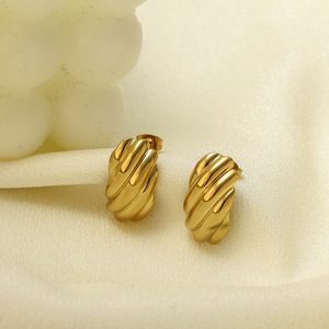 Geometric Huggie Earrings 316 Titanium Steel Gold For Women Gift Fashion Jewelry - Product Image 2
