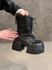 Botas de Tobillo para Mujer, Nuevas 2025, con Plataforma y Tacón Grueso, Punta Redonda, para Invierno, Aumento de Altura de 9.5CM, Talla 40 - Product Image 6