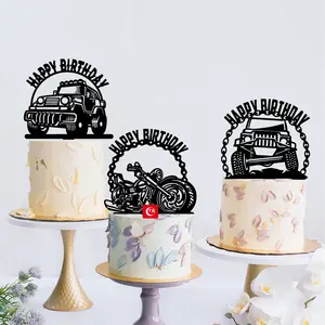 TX New Design UAV Cake Topper Jeep Acryl Black Cake Topper Motorrad Cake Topper für Mann Geburtstag Dekorationen Party zubehör