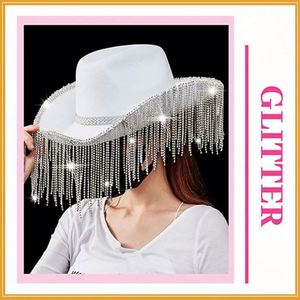 Sombrero Vaquero con Borlas de Diamantes de Imitación de 12 cm - Sombrero Casual de Viaje Unisex Color Rosa Jazz Personalizado - Product Image 4