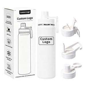 Bouteilles d'eau en acier inoxydable 304 de 750 ml (24 oz) avec logo personnalisé, double paroi, isolation sous vide, revêtement en poudre - Product Image 1