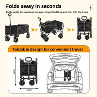 Plateforme de rangement portable pour pique-nique en plein air SYNC, chariot pliable à quatre roues, petite remorque en acier haute teneur en carbone, Oxford 600D