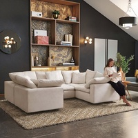 Canapé modulable moderne réversible avec chaise longue, capitonné en tissu, pieds en bois, design sans accoudoirs, sièges profonds, pour salon