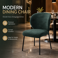 Chaise de salle à manger de luxe moderne, verte forêt, en bouclette, enveloppante, courbée, confortable, design, pour hôtel, restaurant, mobilier commercial