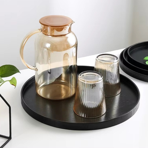 <span class=keywords><strong>Plateau</strong></span> de service rond en bois extra large avec bords surélevés antidérapants pour le café, le thé, les fêtes, le bar, la <span class=keywords><strong>cuisine</strong></span>. Design élégant de plat à servir. - Product Image 4