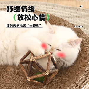 Balle à chatouiller en bois géométrique de 12 cm pour chats, jouet interactif - Product Image 3