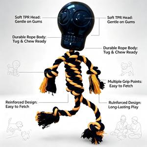 Juguete Masticable para Perros con Forma de <span class=keywords><strong>Esqueleto</strong></span> de Halloween, Juguete Interactivo de Cuerda de Algodón con Calavera de TPR para Limpieza Dental, para Perros Pequeños y Medianos - Product Image 3