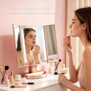 <span class=keywords><strong>Miroir</strong></span> de maquillage LED pliable à trois volets avec commande tactile, compartiment de rangement frontal, angle réglable, <span class=keywords><strong>miroir</strong></span> de vanité rechargeable - Product Image 2