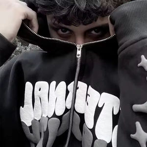 Autumn Luxury Streetwear <b>Men's</b> Cotton French Terry Heavyweight Hoodie Animal Pattern Rhinestone Design Hooded Custom Printed - Product Image 3