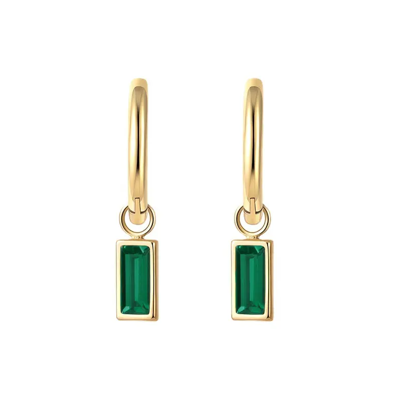 Fashion Green Blue Emerald White Crystal Chain Drop Earrings For Women Stainless Steel Jewelry Gold Color Metal Rubine Earrings