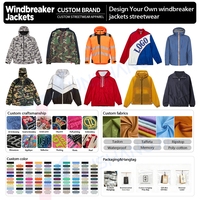 Veste coupe-vent imperméable à capuche pour l'extérieur, coupe ample personnalisée, avec fermeture éclair, design patchwork, en nylon, idéale pour la course à pied
