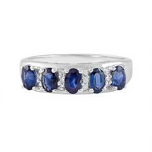 Anillo de Zafiro Azul y Diamantes con Engaste de Garras en Plata de Ley 925 con Baño de Rodio de Lujo - Product Image 2