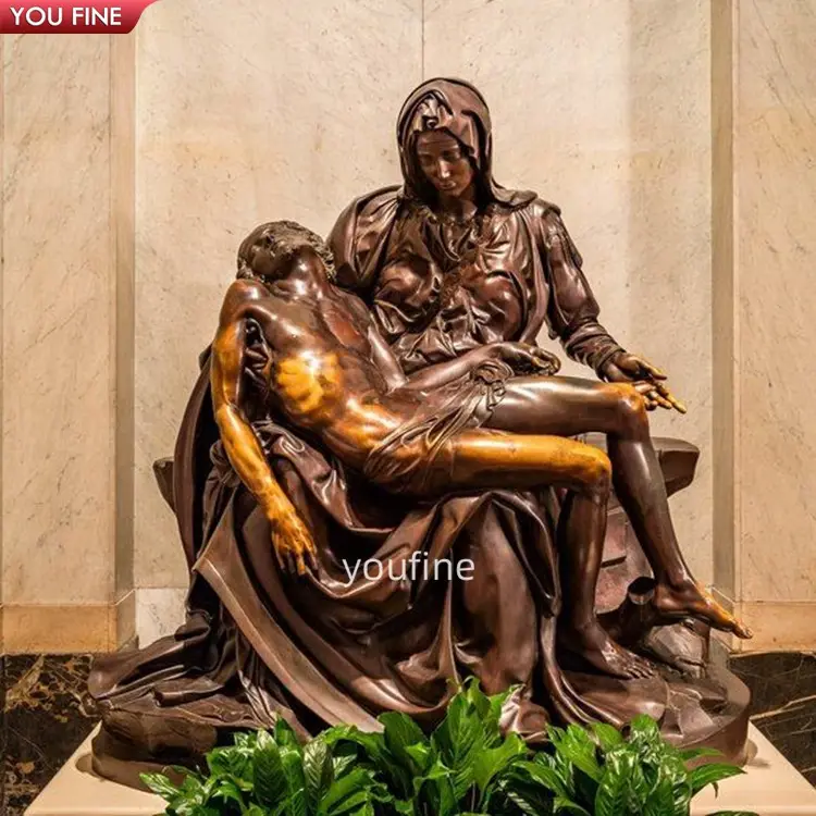 Açık ünlü dini kilise İsa heykeli el yapımı yaşam boyutu bakır bronz Pieta heykel