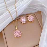 Ensemble de bijoux en acier inoxydable 316L, collier et boucles d'oreilles pendantes en zircon rose, motif tournesol, pour femmes, bijoux de mariage