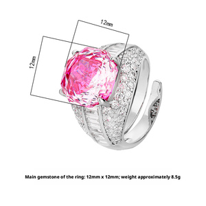 Vente en gros d'usine, bijoux de haute qualité, cuivre écologique, anneaux statement colorés en zircon rose de 12 mm pour femmes - Product Image 2