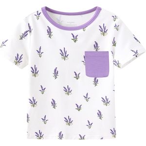 Camiseta de Cuello Redondo para Bebés Unisex BambooBud, Manga Corta, Estampado Lavanda, Transpirable, de Algodón, para Niños y Niñas - Product Image 1