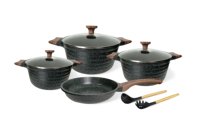 Ucc Life Ensemble de 9 ustensiles de cuisine en métal classique avec couvercle en verre T Logo personnalisé Écologique pour un usage domestique