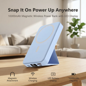 แท่นชาร์จไร้สายแม่เหล็ก ชาร์จเร็ว พาวเวอร์แบงค์ 10000mAh ที่ชาร์จโทรศัพท์แม่เหล็กพร้อมหน้าจอ LED แบตเตอรี่สำรองแบบพกพา OEM - Product Image 1
