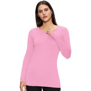 FOXA Women <b>Long</b> <b>Sleeve</b> <b>Undershirt</b> Crew Neck 100% Cotton Breathable Comfort Tee For Scrubs - Product Image 2