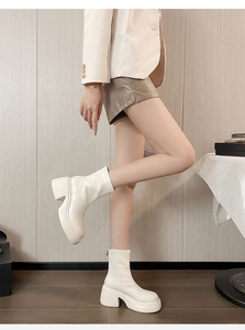 High Top White PU Upper Korean Classic Western ZIP Closure Women's <b>Boots</b> Summer Formal Fashion Short Elastic Material - Product Image 3