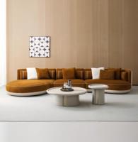 Luxuriöses Villen-Wohnzimmer Gebogenes Sofa, Weißes Möbelset, Mehrsitzer-Empfangs-Wohnzimmer Ledersofa, C-förmiges Sofa