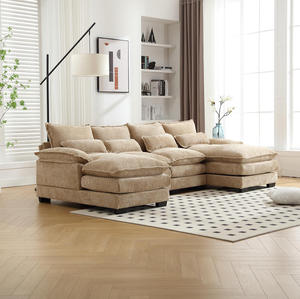 Ensemble de canapés en U de luxe moderne italien, en tissu velours léger de style nordique, design épuré pour la maison, le salon, l'appartement, les hôtels et les centres commerciaux - Product Image 2