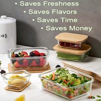 Cuisine personnalisée Réfrigérateur à micro-ondes Récipient moderne pour aliments en verre avec couvercles à pression facile Boîte à lunch en verre avec couvercle en bambou