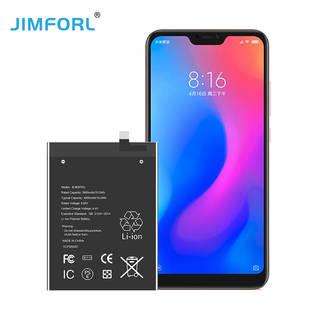 Jimforl Rechargeable 3.85V 4000mAh BN47 Battery for Redmi 6 Pro Mobile Phone 12 Months Warranty CE/FCC/ROHS Certified in Stock