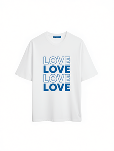 T-Shirt Unisex con Grafica Love, Bianca, Collo Tondo, Manica Corta, Puro Cotone, Lavabile in Lavatrice, Per Tutte le Stagioni, Abbigliamento Casual, Taglie S-XXXXL, Messico - Product Image 1