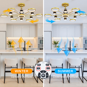 Ventilateur de plafond moderne noir et or de 45 pouces avec télécommande et lumière LED pour salon - Product Image 4