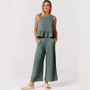 Completi <span class=keywords><strong>donna</strong></span> estate <span class=keywords><strong>donna</strong></span> tinta unita Set due pezzi all'ingrosso Drop Shipping <span class=keywords><strong>pantaloni</strong></span> e camicie - Product Image 3