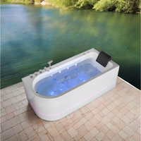 Baignoire tourbillon à jet d'air autoportante en acrylique blanc moderne de 67 pouces avec lumière LED et fonction de massage comprenant une cascade de résine