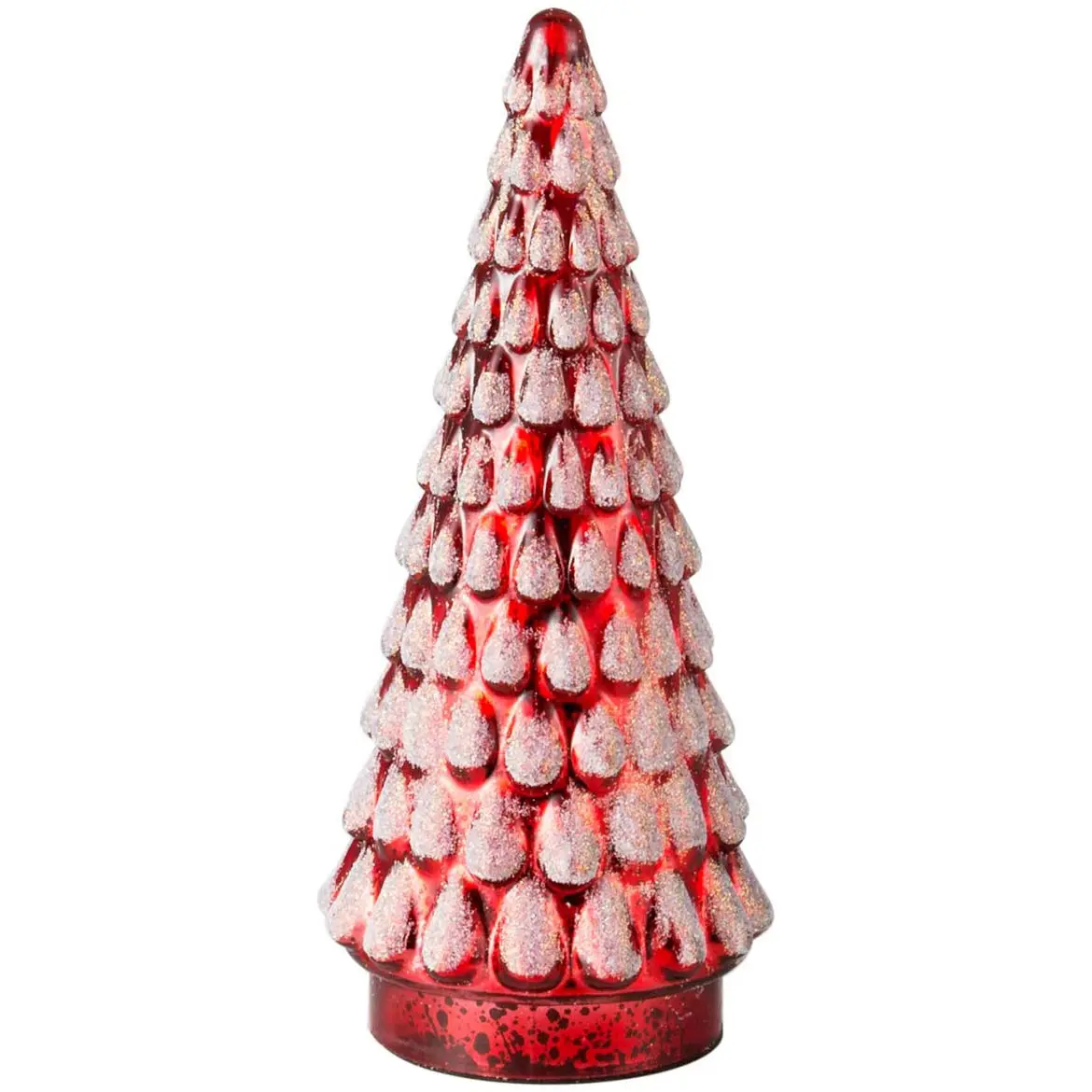 Hoge Kwaliteit Rood Met Reliëf Textuur Glas Kerstboom Ornamenten Led Licht Milieuvriendelijk