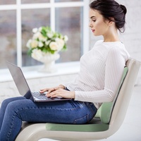 Coussin de siège et dossier de soutien lombaire en mousse à mémoire de forme, antistatique, amovible et lavable, pour chaise de bureau, tricoté 100% coton, ensemble long