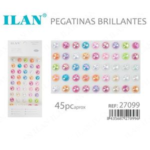 Pegatinas Brillantes de 12mm con Diamantes de Imitación Multicolor para Decoración de Uñas, Aprox. 45 Piezas, Ref. 27099 - Product Image 1