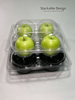 Boîte à fruits transparente écologique en gros, 4 compartiments, base carrée noire, conteneur en plastique PP/PET/PVC pour produits frais, supermarché
