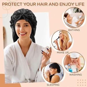 Bonnet en satin long prêt à être expédié pour cheveux longs, usage quotidien et extérieur, bonnet de nuit quatre saisons avec lien pour dormir - Product Image 3
