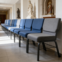 Chaises d'église pas chères en gros, chaises métalliques emboîtables pour usage en église, chaises de théâtre empilables avec porte-livre et logo