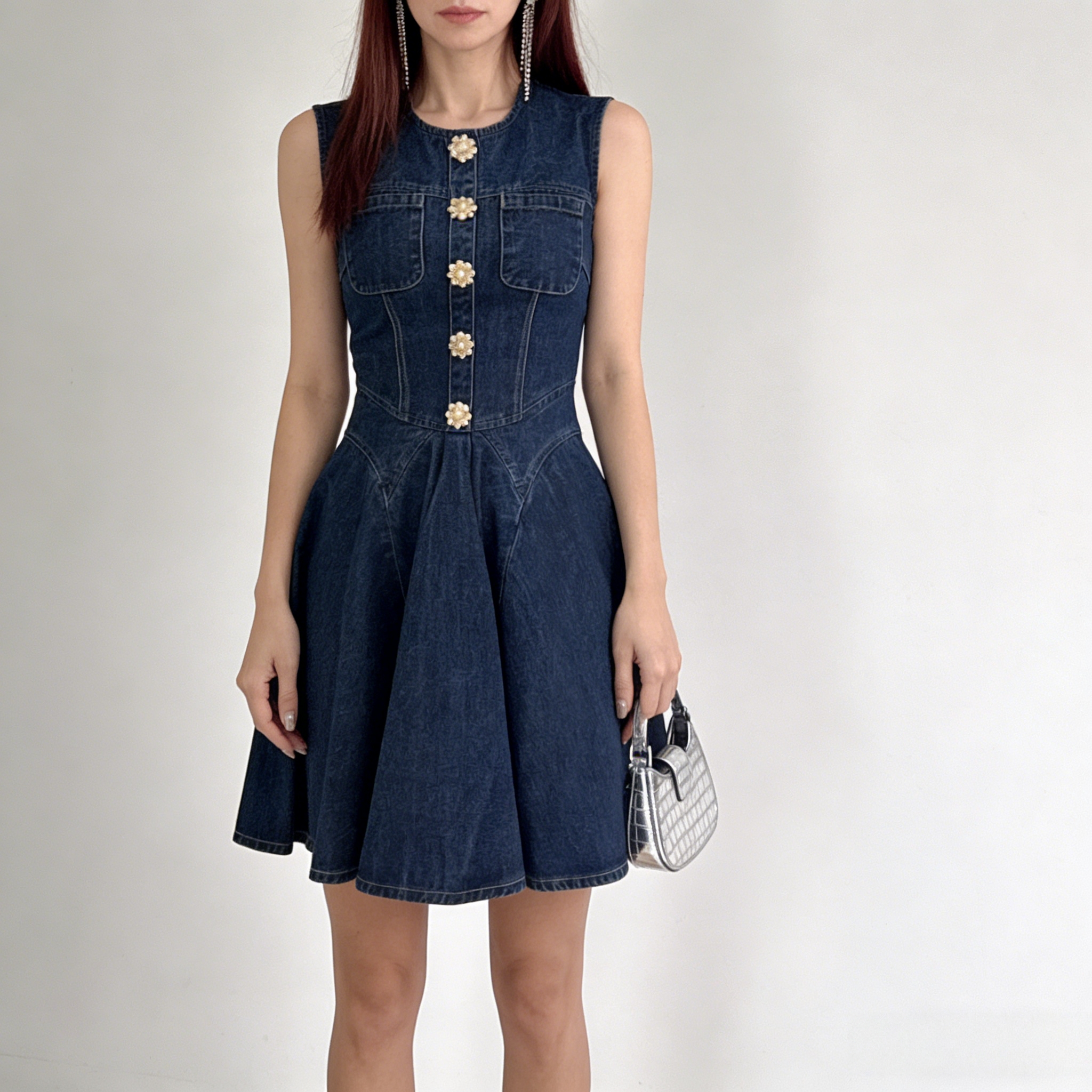 white christmas dresses Light Denim Pearl Snap Dress (Infant-Adult) 14/16 main image 1