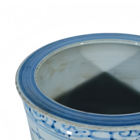 Pot Bunga Porselen Biru Hijau Putih Gaya Art Deco, Lukisan Tangan Motif Bangau dan Awan, Chinoiserie, Dekorasi Rumah dan Taman, Selamat