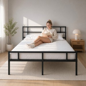SUNYARD Modern Metal Karyola Çerçevesi Geometrik Başlıklı Ağır Hizmet Tipi Platform Karyola Tabanı Yatak Altı Depolama Alanı Yatak Odası Daire İçin - Product Image 3