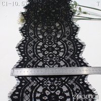 Dentelle Chantilly noire épaisse française avec cils, largeur 22 cm, bordure en dentelle blanche, dentelle florale à cils pour la couture de vêtements
