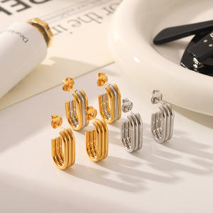 KITI Trendy Geometrik Çubuk U Şekli Karışık Altın Gümüş Paslanmaz Çelik Minimalist Halka Küpeler - Product Image 4