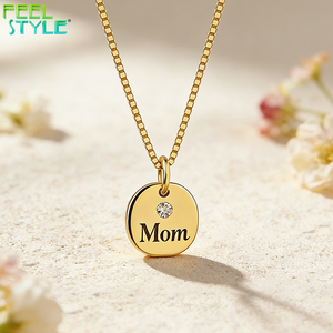 Collier pendentif délicat incrusté de zircon 5A, couleur or plaqué PVD, cadeau pour la fête des mères, acier inoxydable 316L, collier avec breloque personnalisée - Product Image 2