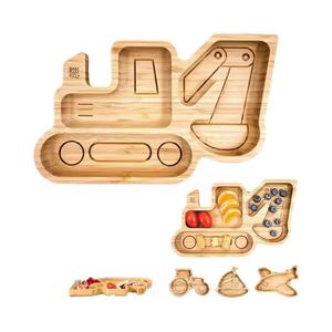 Bandeja creativa de madera para comida de bebé, tazón de madera, plato dividido, bandeja de madera con forma de excavadora para jardín de infantes - Product Image 1